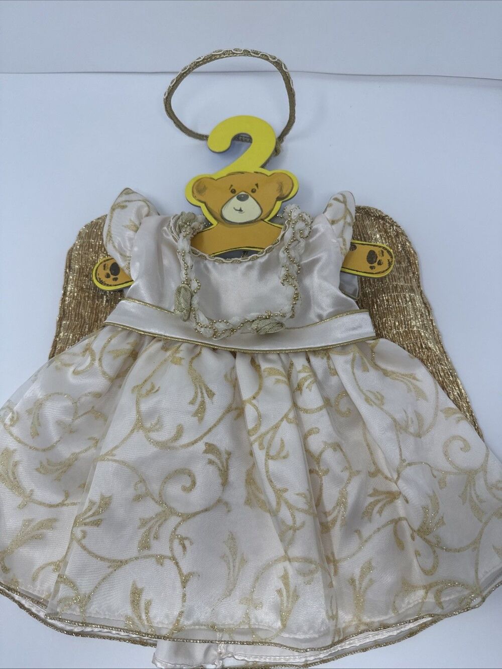 Build a Bear Workshop Angel Halo Dress Gold Wings Bow Sparkle Swirls Tulle Skirt